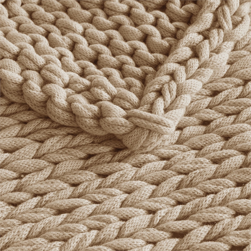 Pemberly Row Chunky Double Knit Contemporary Fabric Handmade Throw in Tan