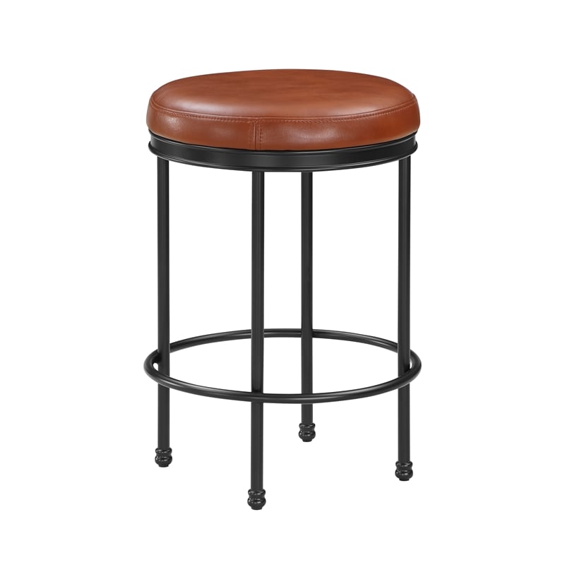 Pemberly Row Caramel Faux Leather and Metal Backless Counter Height Stool