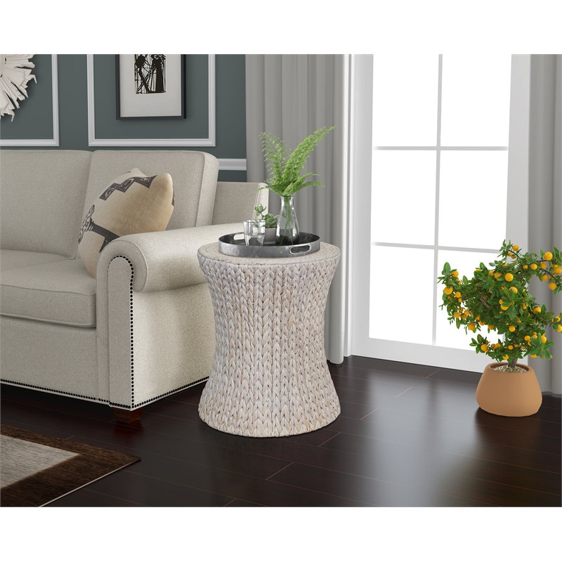 Pemberly Row Transitional Wood Accent Table in Whitewashed Finish