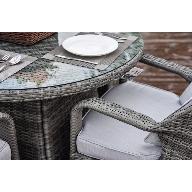 Pemberly Row Patio 5Pcs Gray Round Aluminum Rattan Outdoor Dining Set w/ Chairs