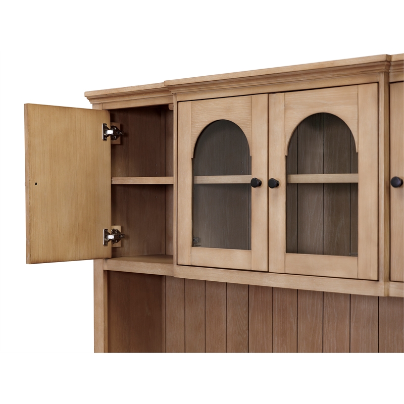 Pemberly Row Modern Wood Credenza and Hutch Wood Office Desk Hutch Light Brown
