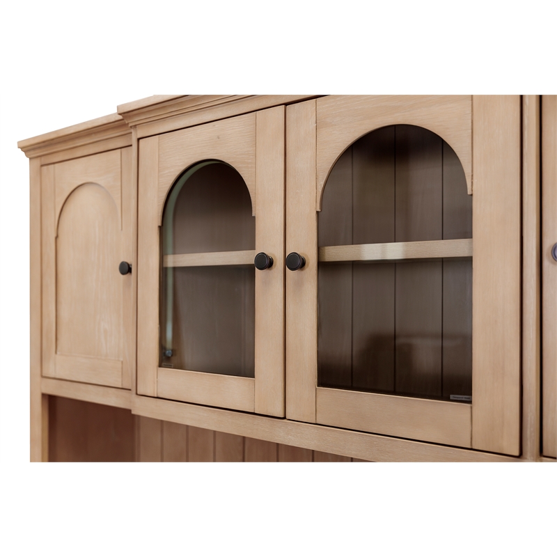 Pemberly Row Modern Wood Credenza and Hutch Wood Office Desk Hutch Light Brown