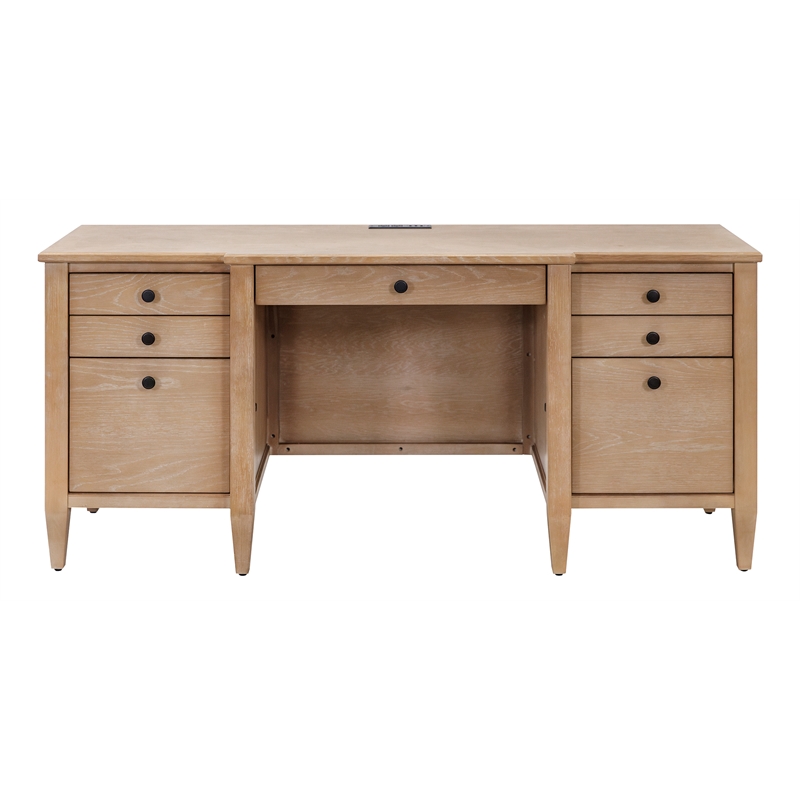 Pemberly Row Modern Wood Credenza and Hutch Wood Office Desk Hutch Light Brown