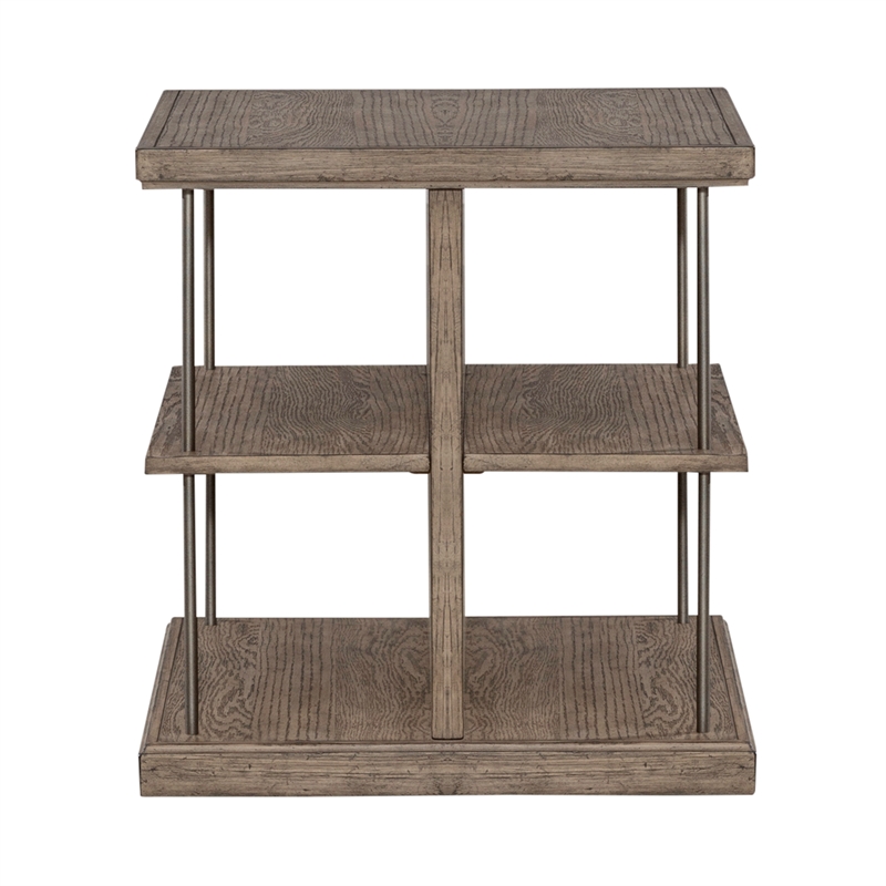Pemberly Row Modern City Scape Wood End Table in Burnished Beige