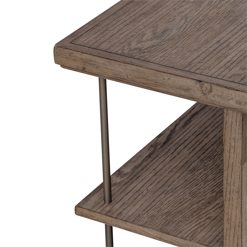 Pemberly Row Modern City Scape Wood End Table in Burnished Beige