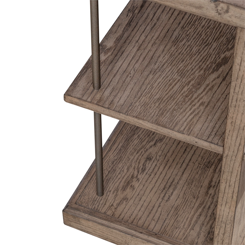 Pemberly Row Modern City Scape Wood End Table in Burnished Beige