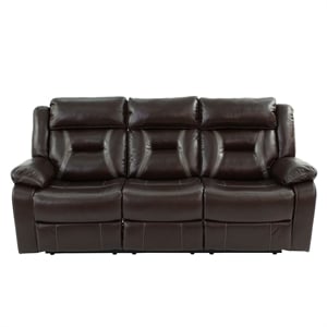 Pemberly Row Modern Gel Leatherette Sofa Recliner in Dark Brown