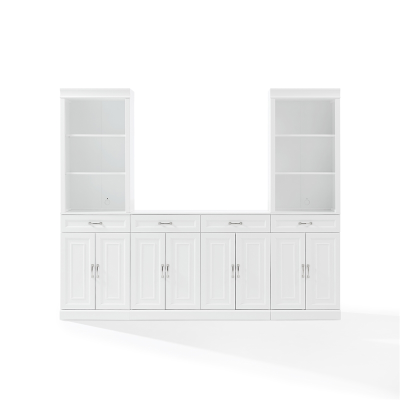 Pemberly Row 3-Piece Wood Sideboard & Storage Bookcase Set in White