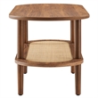 Pemberly Row Oval Wood Coffee Table with Lower Rattan Shelf in Walnut