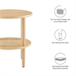 Pemberly Row Round Wood Side Table with Lower Rattan Shelf in Oak