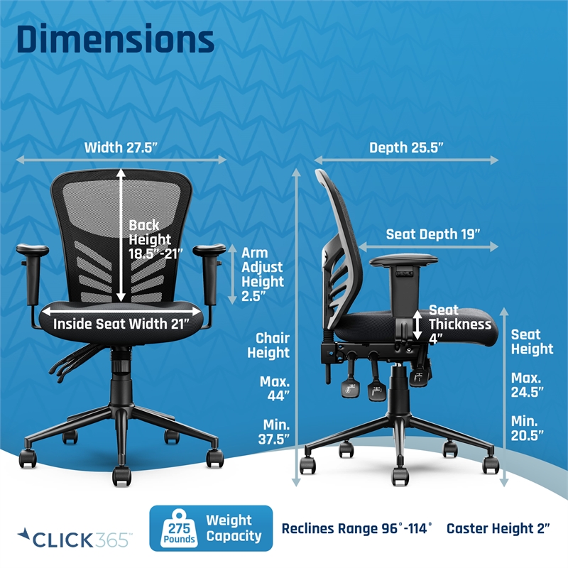 Pemberly Row Flow Mid Back Mesh Office Chair Lumbar Support Padded Seat in Black