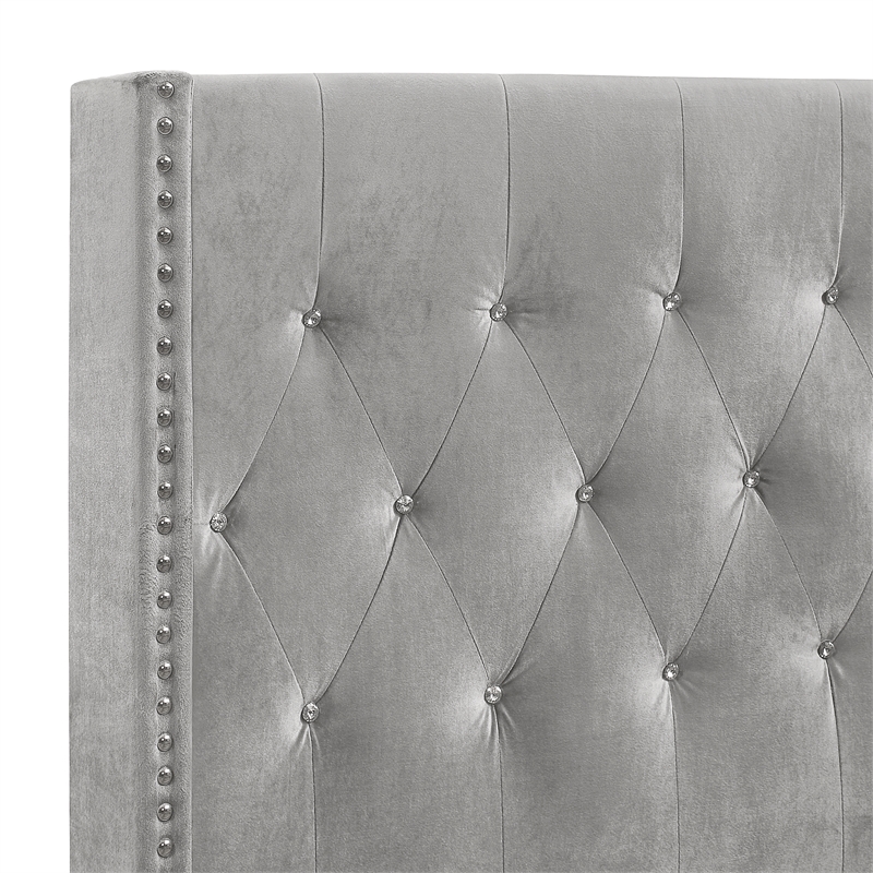 Pemberly Row Contemporary Solid Wood Queen Panel Bed in Gray