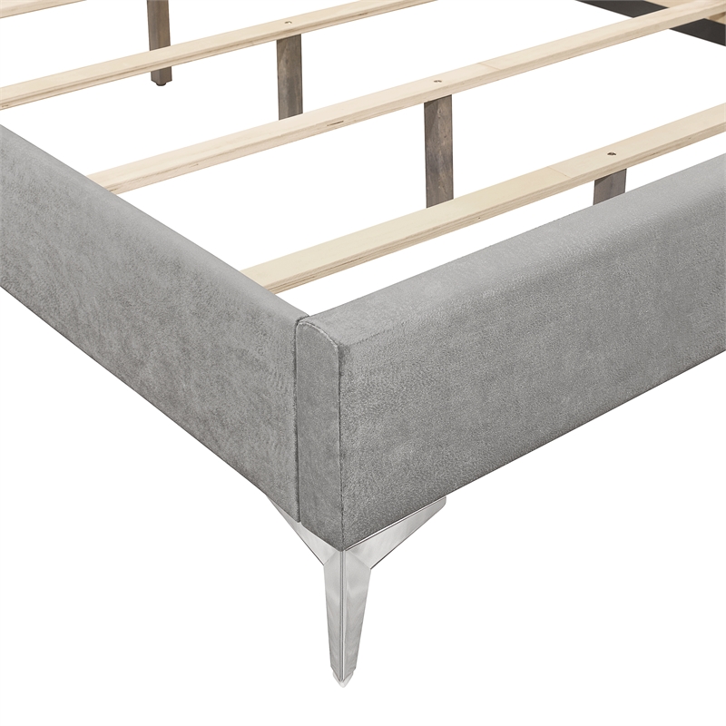 Pemberly Row Contemporary Solid Wood Queen Panel Bed in Gray