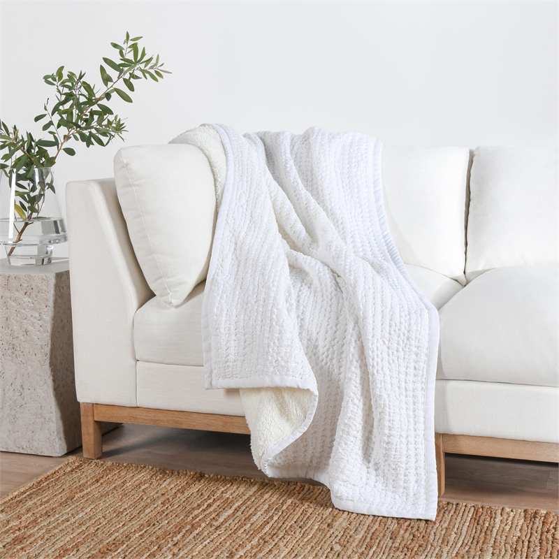 Pemberly Row Contemporary Cotton Linen Blend White Throw Blanket