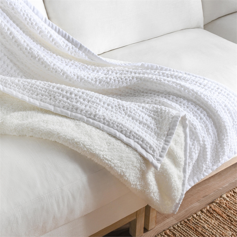 Pemberly Row Contemporary Cotton Linen Blend White Throw Blanket