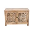 Pemberly Row 2 Door Solid Wood Accent Cabinet with Hand-Carved Doors in Natural