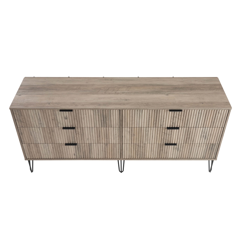Pemberly Row Engineered Wood 6-Drawer Double Low Dresser in Gray