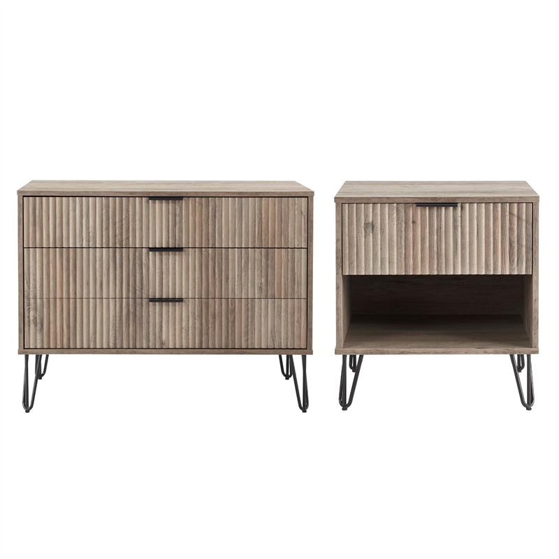 Pemberly Row 2-Piece Standard 3-Drawer Dresser and 1.0 Nightstand in Light Gray