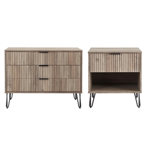 Pemberly Row 2-Piece Standard 3-Drawer Dresser and 1.0 Nightstand in Light Gray