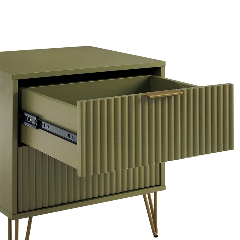 Pemberly Row Nightstand from Engineered Wood in Olive Green - Set of 2