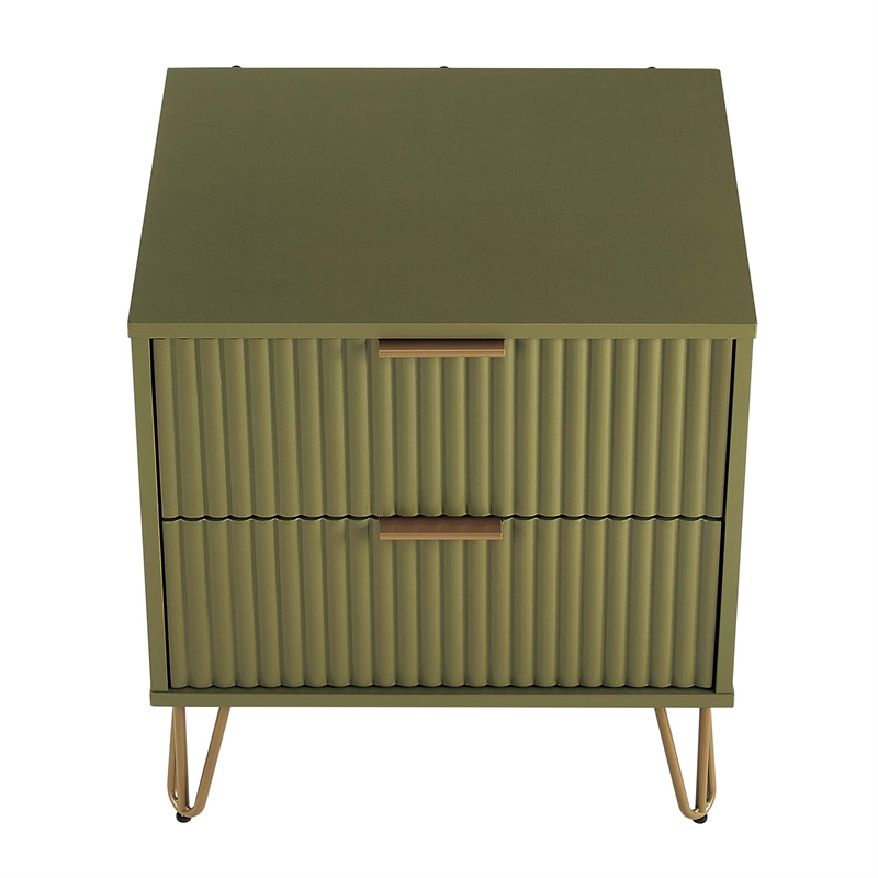 Pemberly Row Nightstand from Engineered Wood in Olive Green - Set of 2