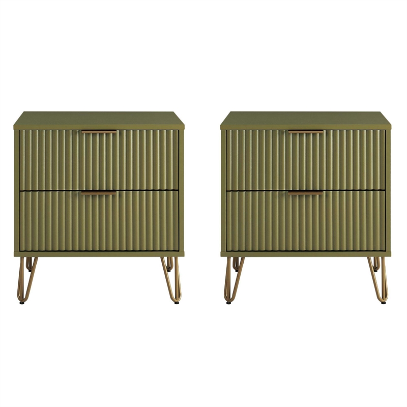 Pemberly Row Nightstand from Engineered Wood in Olive Green - Set of 2