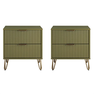 Pemberly Row Nightstand from Engineered Wood in Olive Green - Set of 2