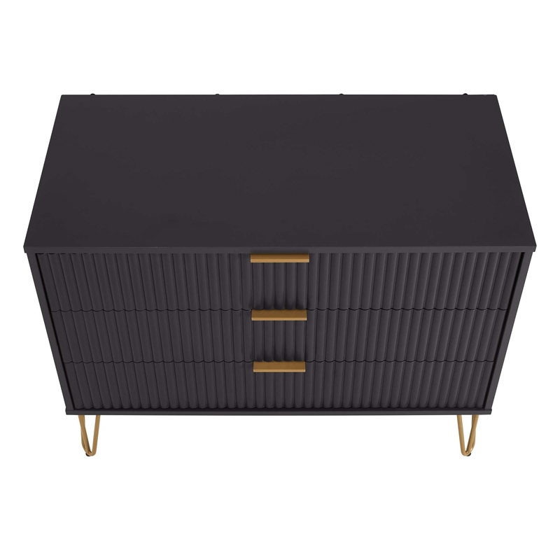 Pemberly Row Modern Engineered Wood Dresser with 3-Drawers in Black