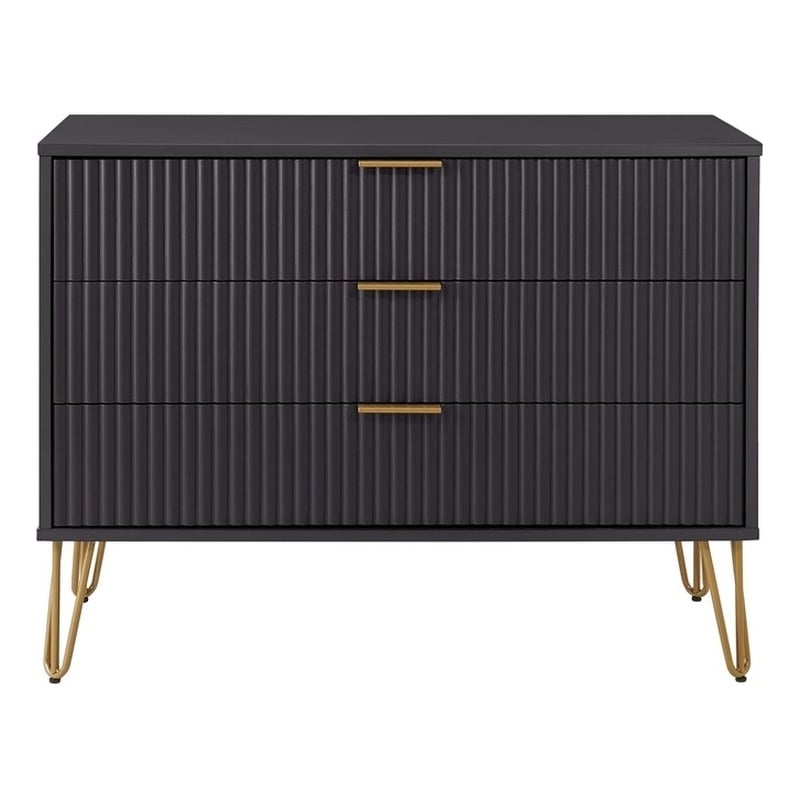 Pemberly Row Modern Engineered Wood Dresser with 3-Drawers in Black