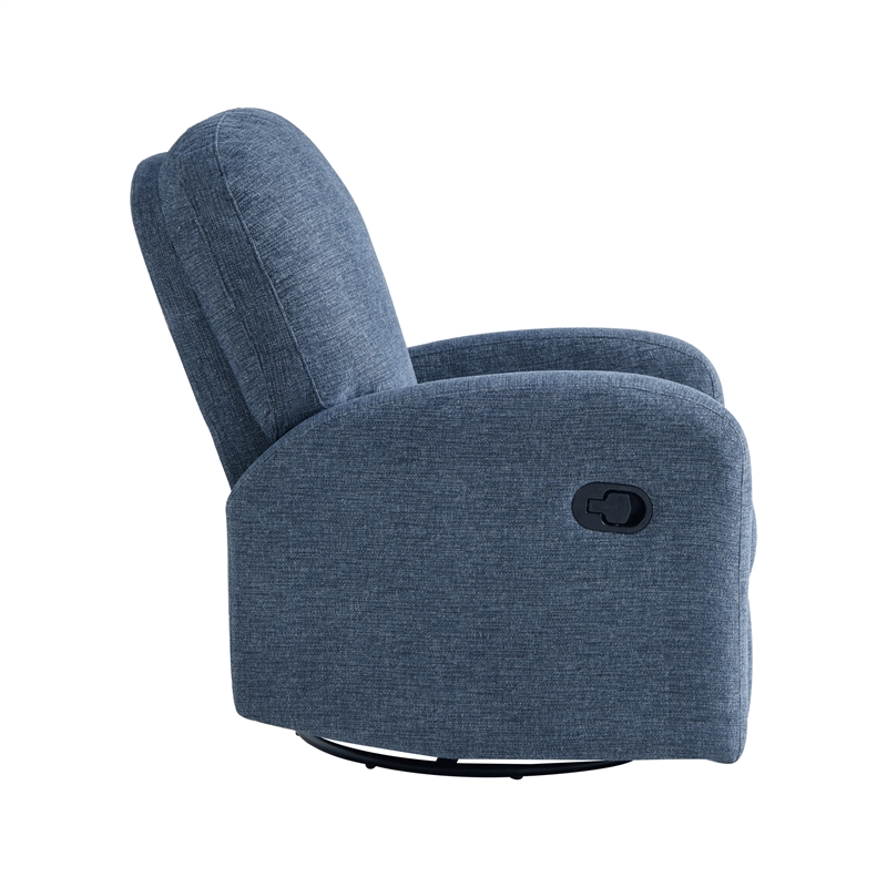 Pemberly Row Swivel Rocker Recliner in Blue Polyeseter Fabric