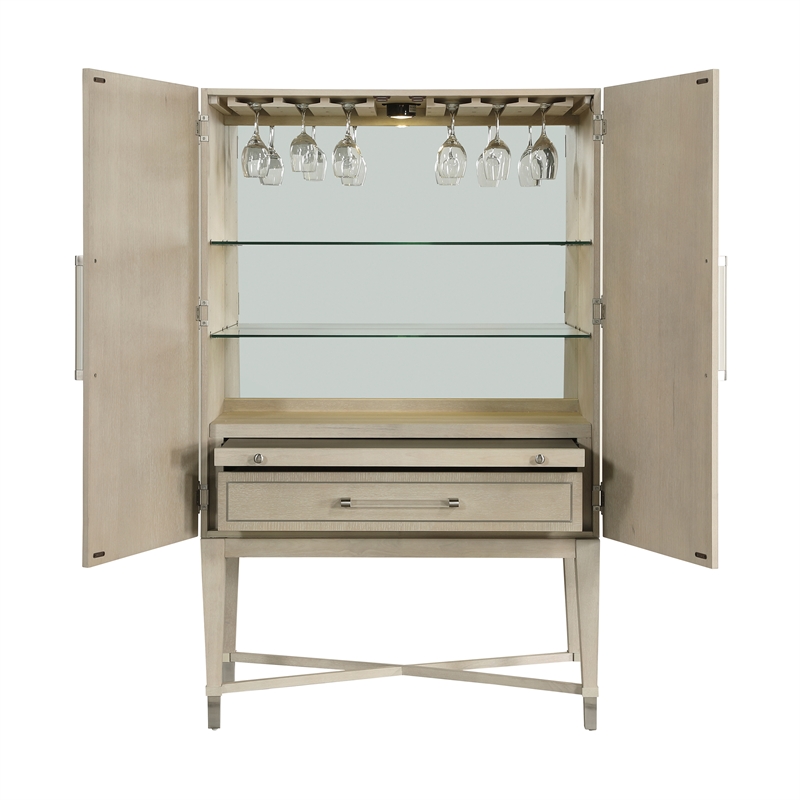 Pemberly Row Contemporary Asian Hardwood Bar Cabinet in Light oak