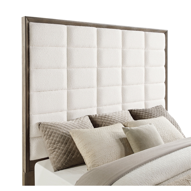 Pemberly Row Contemporary Wood Eastern King Panel Bed Taupe Oak and Cream