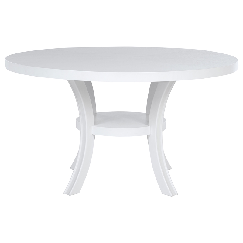 Pemberly Row Round Modern Wood Dining Table with Shelf in Pearl White
