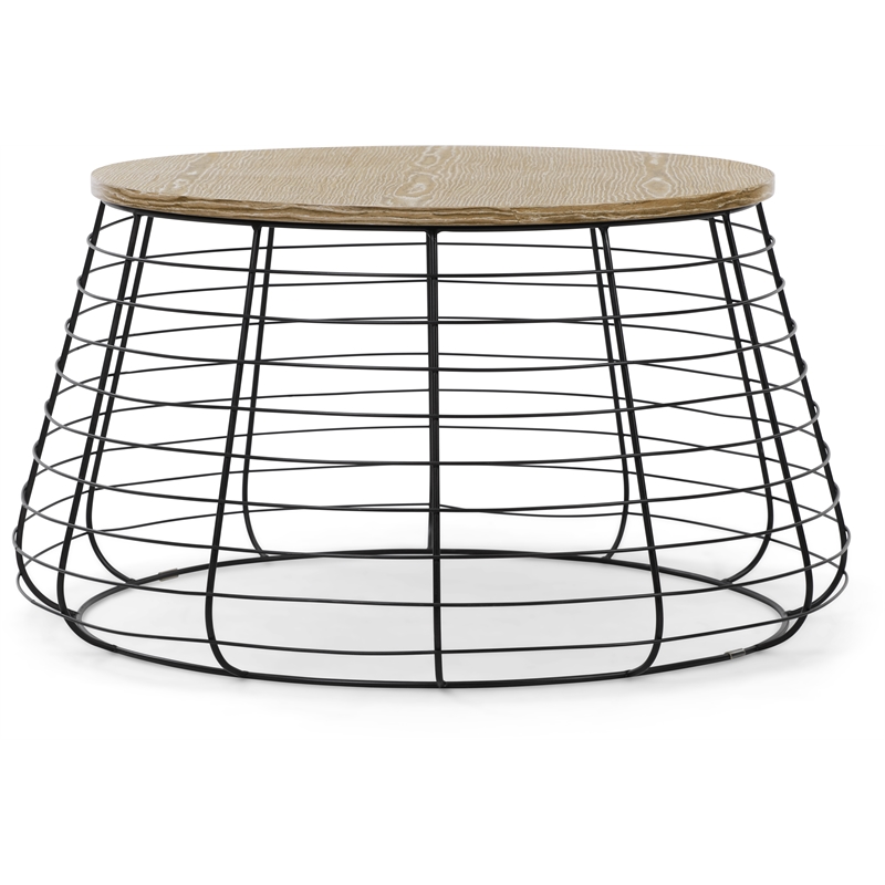 Pemberly Row Modern Metal and Wood Top Round Coffee Table in Black