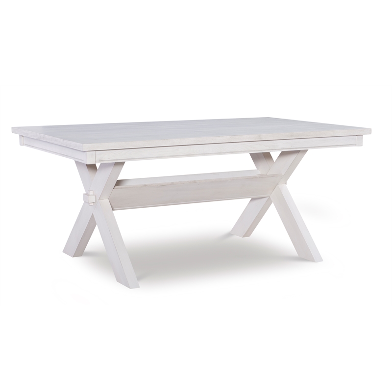Pemberly Row 7 Piece Wood Dining Set X-Frame Padded Seats in Distressed White