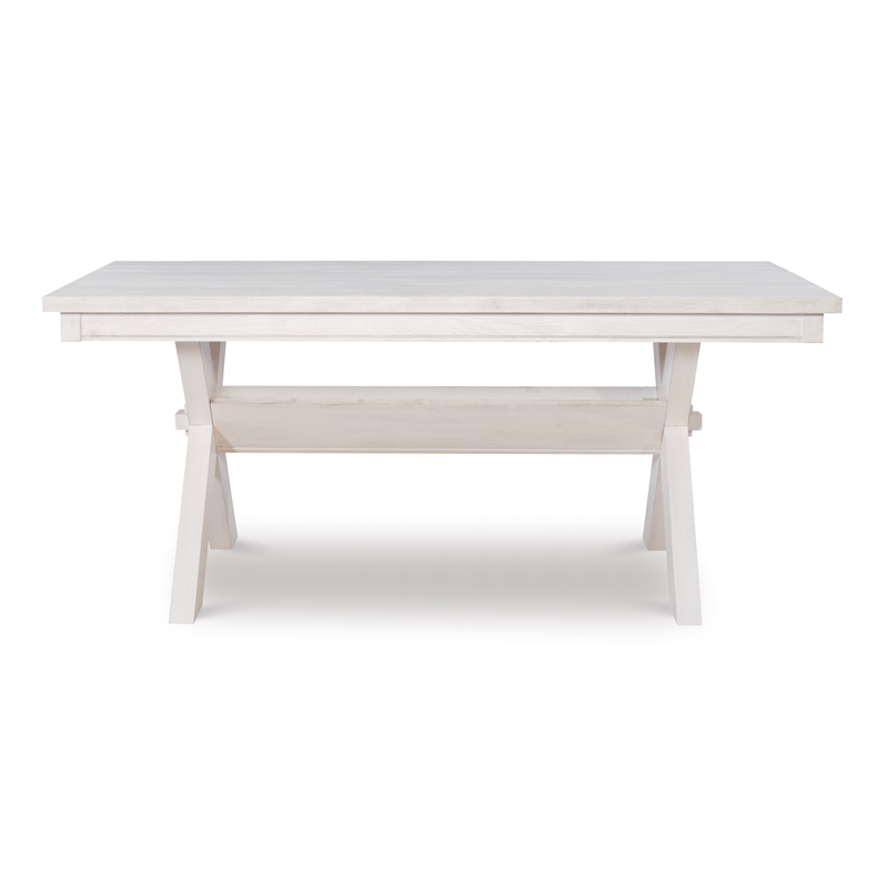 Pemberly Row 7 Piece Wood Dining Set X-Frame Padded Seats in Distressed White