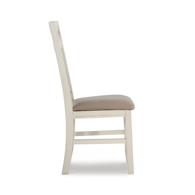 Pemberly Row 7 Piece Wood Dining Set X-Frame Padded Seats in Distressed White