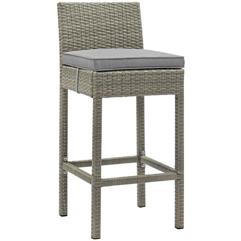 Pemberly Row Rattan Outdoor Bar Stool in Light Gray and Gray (Set of 2)