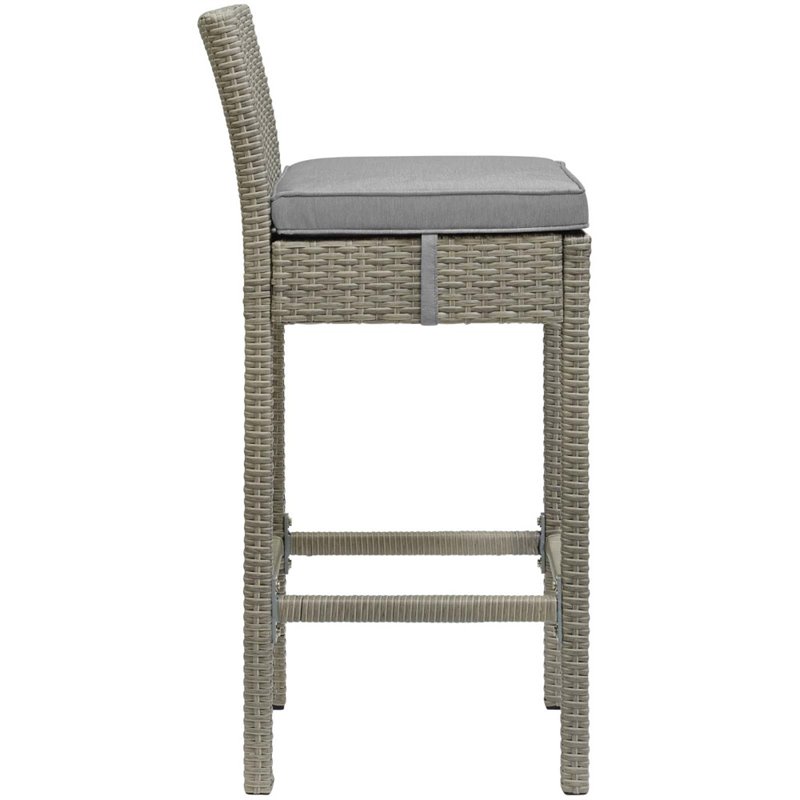 Pemberly Row Rattan Outdoor Bar Stool in Light Gray and Gray (Set of 2)