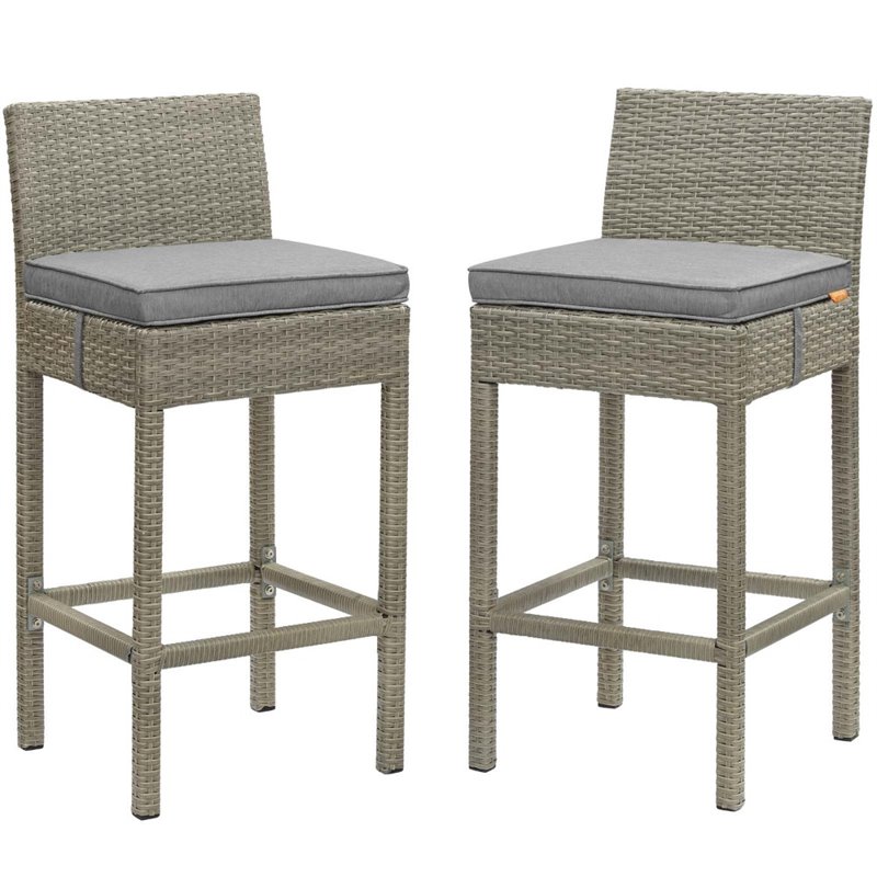 Pemberly Row Rattan Outdoor Bar Stool in Light Gray and Gray (Set of 2)