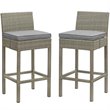Pemberly Row Rattan Outdoor Bar Stool in Light Gray and Gray (Set of 2)