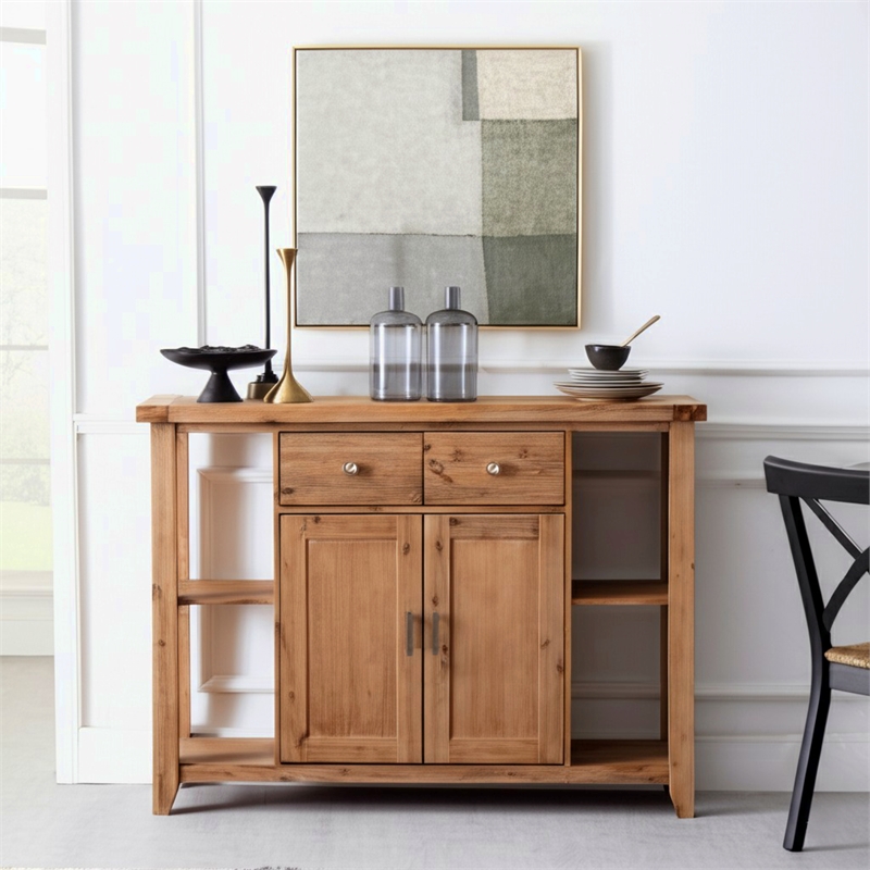 Pemberly Row Modern Wood Dining Server in Antique Natural (Brown)