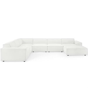 Pemberly Row 7-Piece Modern Fabric Upholstered Sectional Sofa in White
