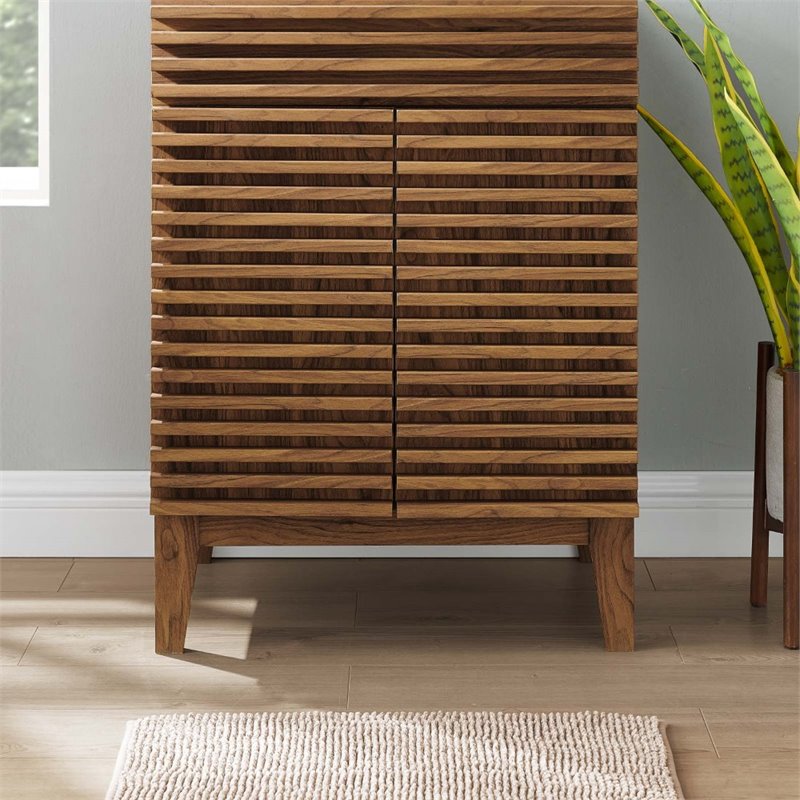 Pemberly Row Wooden Bathroom Vanity Cabinet in Walnut Finish