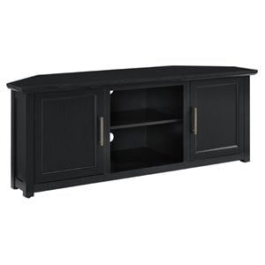Pemberly Row Modern 58&quot Rustic Wood Corner TV Stand in Black