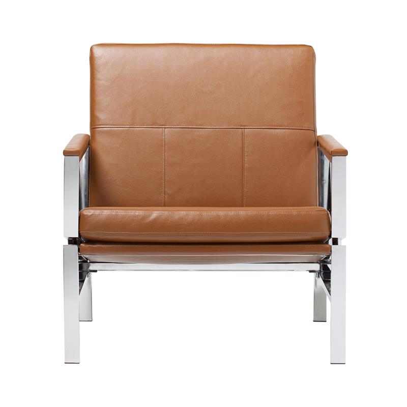 Pemberly Row Leather and Metal Accent Chair in Caramel/Chrome