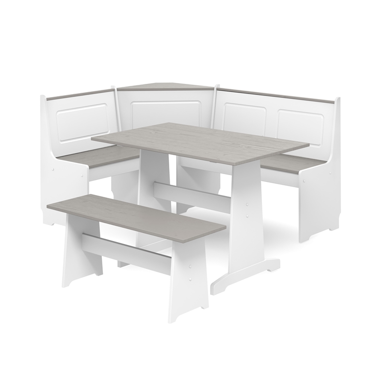 Pemberley Row Pine Wood White and Gray Dining Set Corner Nook Storage Seats 5 Unassembled