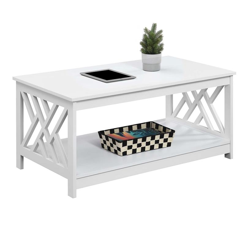 Pemberly Row Modern Coffee Table with Shelf in White Wood Finish