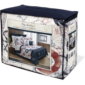 Pemberly Row 5-piece Microfiber Double Queen Quilt Set in Navy Bay Harbour