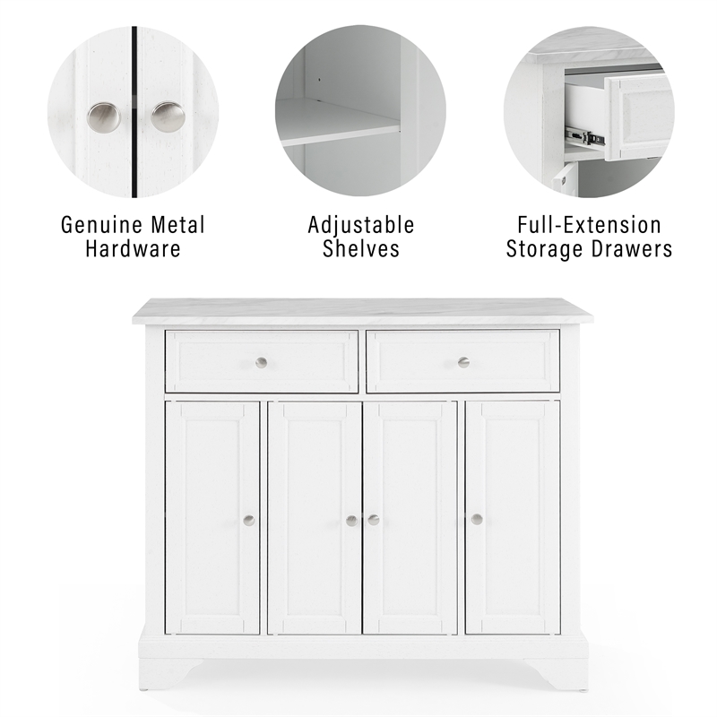 Pemberly Row Wood Top Kitchen Island Cart in Distressed White
